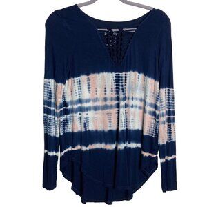American Eagle Soft Sexy Tie Dye Blue Pink Shirt Braided‎ Viscose Sz S